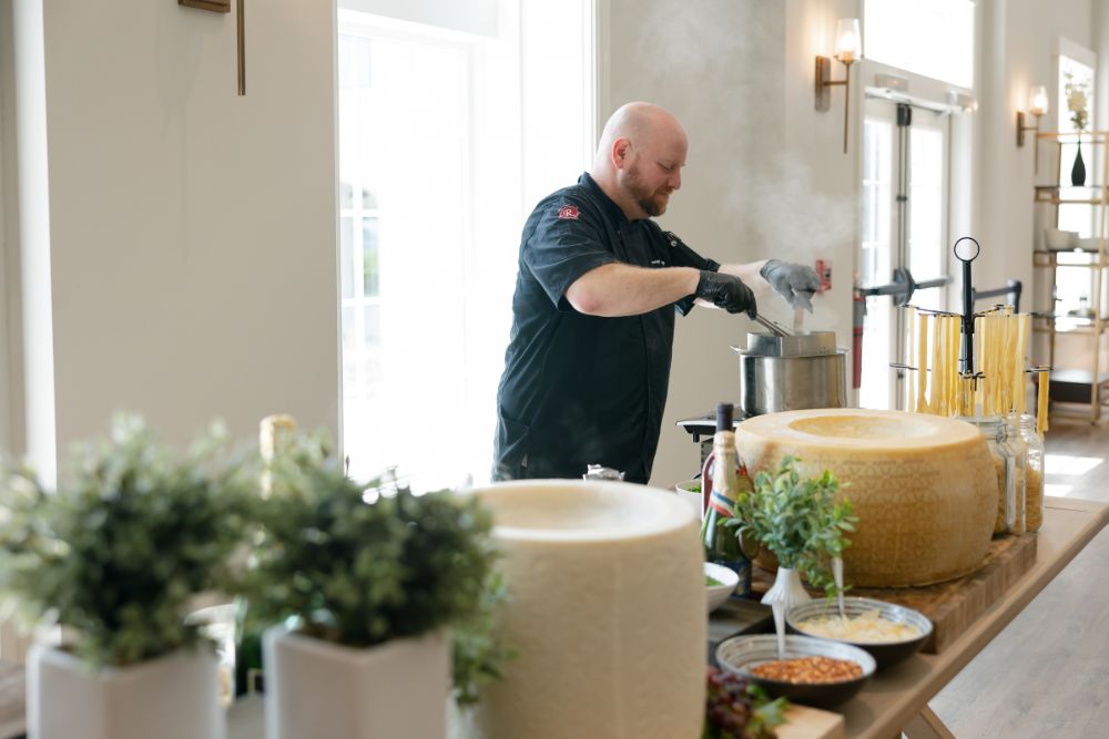 Chef with Cheese wheel Food Station
